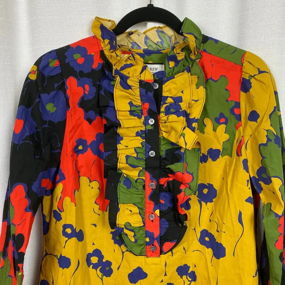 J.Crew Collection Cotton Ratti Melting Floral Ruffle Front Blouse Sz.S NWT